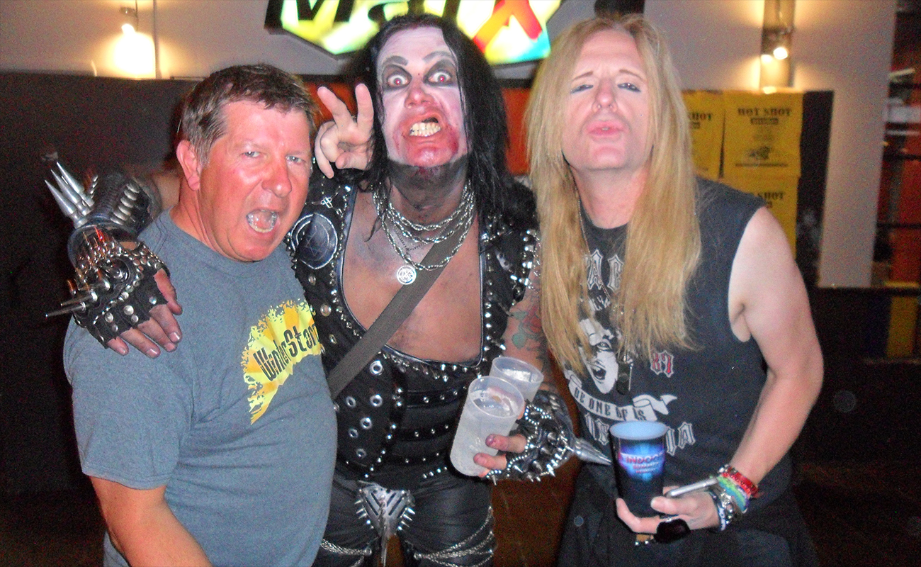 Stuart Dryden from Fireworks Rock & Metal Magazine with ToxicRose's Andy Lipstixx and Rob Wilde